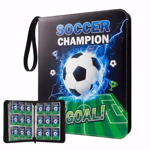 Card Binder 9 Pocket, Soccer, 900 Cards, PU Leather - color: Soccer