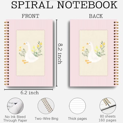 Guymn Pink Floral Silly Goose Notebook, Preppy Aesthetic Goose Journal for Kids Girls, Geese Animal Lover Gifts Hardcover Spiral Notebooks Journals 5.5x8.3 Inch - color: Section 15