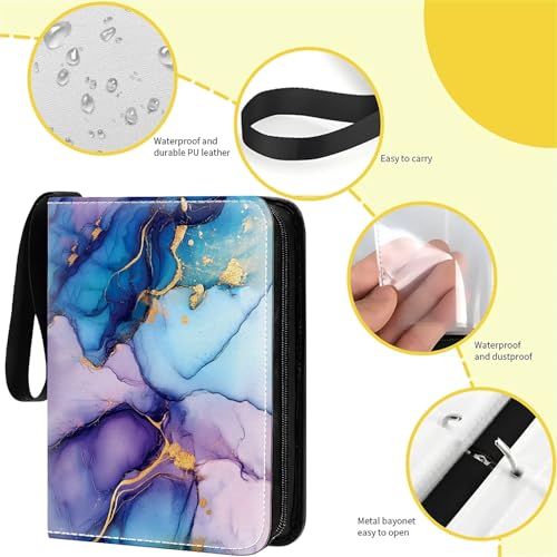 Card Binder 400 Pockets, 50 Sleeves Large Binder Trading Cards Holder 4 Pocket, Storage Organizer, Album Folder Case Protector Collector Gift Alcohol Ink Swirls Blue Purple Gold - color: Alcohol Ink Swirls Blue Purple Gold, size: 4 Pocket