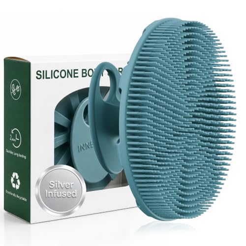 INNERNEED Food-Grade Soft Silicone Body Scrubber Brush, Silver Zinc Infused - color: Dark Green-silver