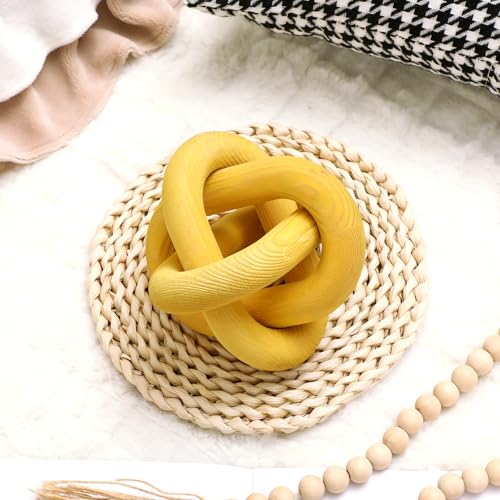 Yalikop 3 Link Wood Knot Decor Rustic Table Shelf Accents, Yellow - color: Yellow