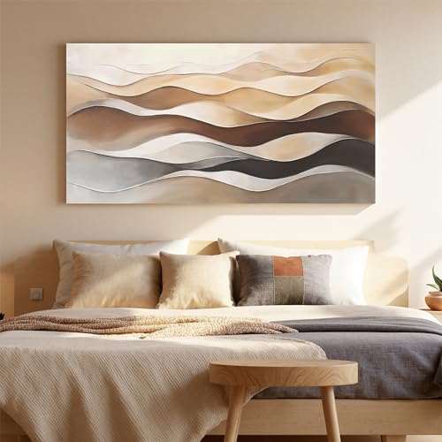 Abstract Art Decor Wavy Stripes Print Brown White Wall Art Painting 24"×48" - color: LAI-11A, size: 48"L x 24"W