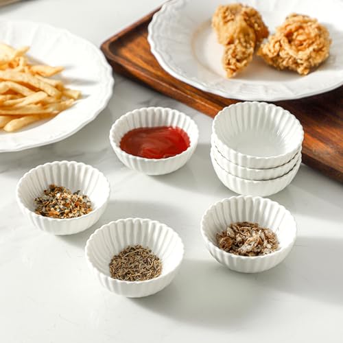 UIBFCWN 12 Pack 1.3Oz Soy Sauce Dish Ceramic, White Dipping Sauce Bowls/Dishes, Small Dipping Cups for Sushi Ketchup Olive Oil Side Dishes, Mini Dip Bowls for Charcuterie Boards - 2.7inch - color: Round-B, size: 12 Pack