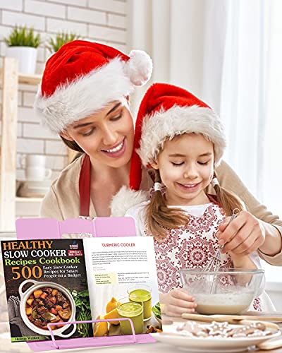 MSDADA Book Stand Metal Reading Rest Book Holder Adjustable Cookbook Holder - color: Pink