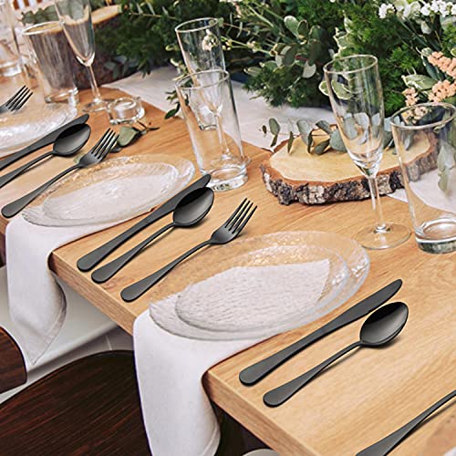 LIANYU 72-Piece Black Silverware Set with Steak Knives for 12, Stainless Steel Flatware Cutlery Set, Mirror Finish Tableware, Dishwasher Safe - color: Black