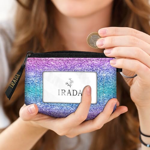 IRADA ID Case Wallet Keychain with Clear ID Window Zipper Cute Coin Purse for Women Water Resistant Small Coin Pouch-Pink Blue Glitter Keychain Wallet - color: Pink Blue Glitter-Keychain Wallet
