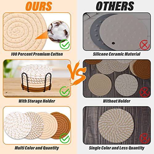 Mckanti Drink Coasters Set of 8, 4 Colors Absorbent Coasters for Drinks, Minimalist Cotton Woven Coaster for Living Room Decor, Fall Home Decor, 4.3 Inches - color: Multi-brown