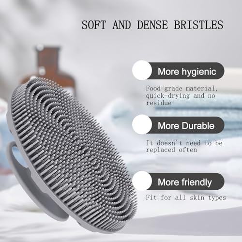 INNERNEED Food-Grade Soft Silicone Body Scrubber Shower Brush, Gray - color: Gray