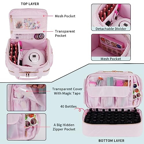 VOFIpremiAm Nail Polish Organizer,Pretty Nail Bag Organizer Case - color: Pale Pink, size: 50 Bottles