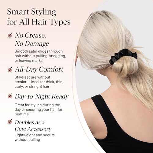 Kitsch Satin Scrunchies for Women | For All Hair Types - Black, 5pcs - color: Black