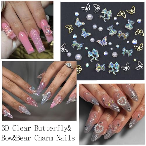 White Flower Nail Charms Rhinestones for Women Nail Design - color: Colorful-04