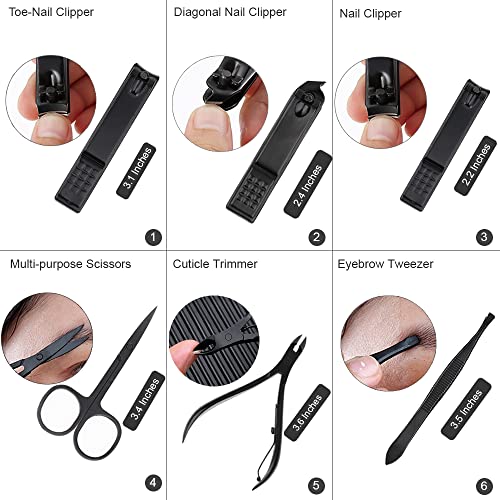 ZIZZON Manicure Set 18 in 1 Professional Pedicure Set Nail scissors Grooming Kit with Leather Travel Case (Black/Red) - color: Black Red