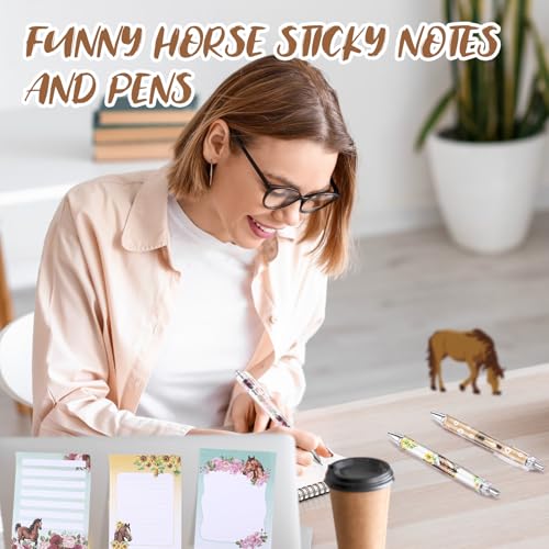 Eaasty 20 Pieces Horse Gift Set Sticky Notes with Pens, Pencil Bags Makeup Bags Animal Lover Gift, 3 x 4 Inches Cute Note Pads, Funny 1.0 mm Ballpoint Pens, Office Supplies for Women - style: Horse