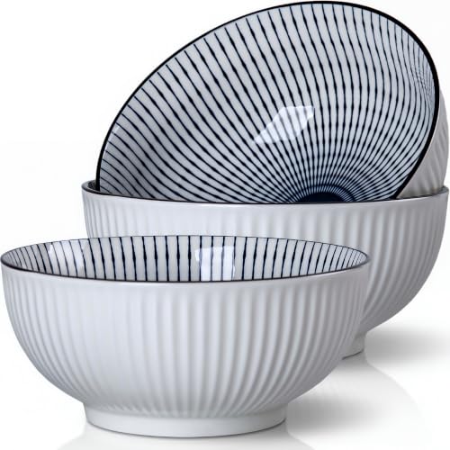 60 oz Large Soup Bowls Set of 3, Pho Bowls, Ramen Bowl - Striped - size: Striped Pattern (8 Inch, 60 oz)