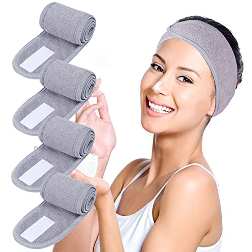 Facial Spa Headbands 4 PCS Makeup Shower Bath Wrap for Women Washing Face - color: Gray