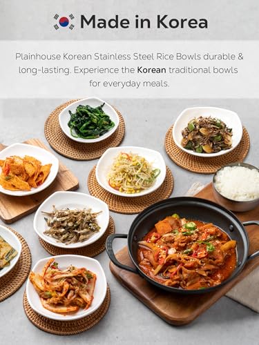 Korean Stainless Steel Rice Serving Bowls with Covers, Set of 4, Keep Your Food Hot & Cold, Long-Lasting Durability, Traditional Kitchenware for Home & Restaurants, Made in Korea