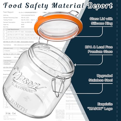 Half Gallon Mason Jar with Hinged Lid, 64 Oz Glass Jar, 2 Pack - color: 64oz-Round-2 Pack-Hinged Lid