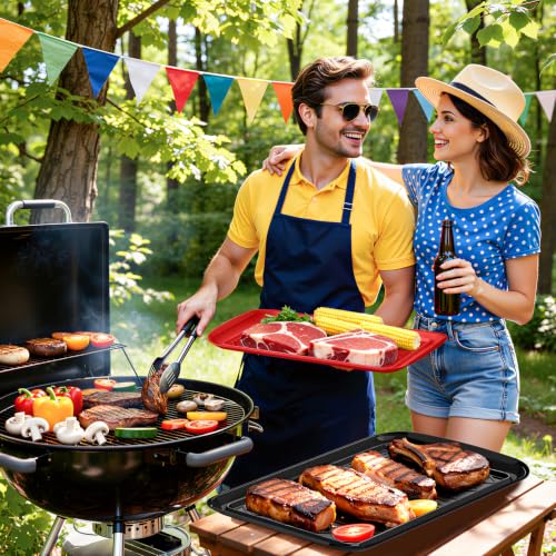 Grilling Prep & Serve Trays for Party Set of 2, Large BBQ Serving Platters - color: Black & Red