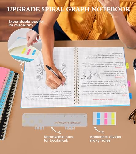 Graph Paper Notebook, Spiral Notebook Journal 8.5” x 11”, A4 Large Grid Notebooks for Women Men, 100 GSM Graph Paper, Plastic Hardcover Spiral Graphing Journals for Work School Engineerin, Blue - color: Blue, size: Graph
