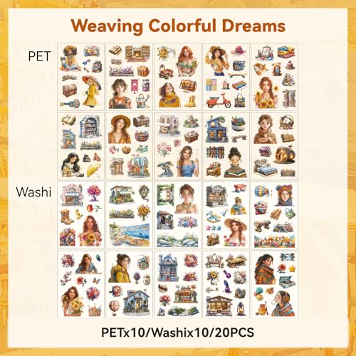 Colorful Dreamweave Warm Brown Chat Sticker Scrapbooking Supplies for Junk Journal, 20 Sheets PET Stickers - Vintage Journaling Stickers - color: Colorful Dreamweave