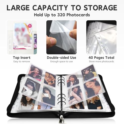 A5 Photocard Binder Holder Photo Card Storage Book 320 Pocket, Black - color: Black