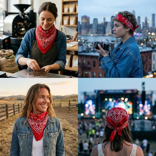 The Peacock Crew Premium Soft Cotton Bandanas Pack for Men and Women Paisley 22 x 22 inches - color: Pack of 10 Original Red