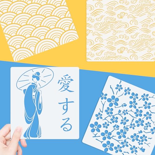 Japanese Hiragana Katakana Alphabet Stencil Set 4pcs - Sakura Stencil Film for Bullet Journaling, Wood Carving, Drawings, Woodburning, Engraving & Scrapbooking (Style B: Women 5.9" )
