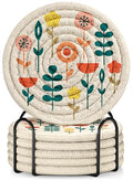Absorbent Cup Coasters Set of 6 with Holder, Plants - color: Plants