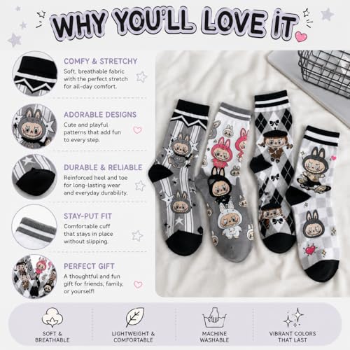 Cute Cartoon Kawaii Socks for Women – Aesthetic Funny Soft Novelty Gift - color: Moody Magic Crew