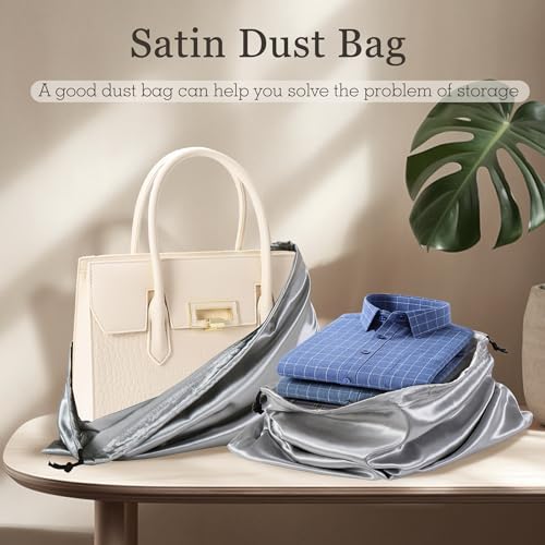Vonty Grey Satin Dust Bags 3 Pack Drawstring Pouch for Purse, 19.6x15.7in - color: Grey, size: 19.6 x 15.7