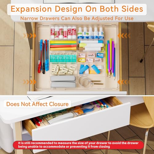 Yieach Large Expandable Desk Drawer Organizer Tray for Office Supplies and Accessories With 12 Adjustable Compartments,Office Drawer Organizers for Pencil,Pen and Kitchen Junk Drawer Organizer,Clear