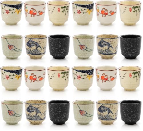 6 Pieces Japanese Tea Cups, 6 Oz Ceramic Coffee Cup with Good Heat Retention, No Handle Teacup Matcha Mug for Latte, Juice, Gift, Dishwasher Safe (Pack of 4) - size: 3’’D x 2.8’’H (Pack of 4)