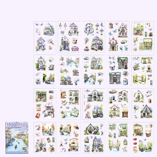 TIAMECH Glazed Tile House Water Mountain Sticker Book - color: Water Mountain House