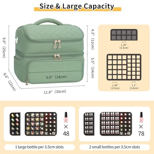Nail Polish Organizer, Nail Organizers And Storage Bag Holds 48 Bottles & Full Size Nail Lamp, Double Layer Nail Tech Travel Case for Nail Supplies & Manicure Kit & Pedicure Tools (Green, 48 Slots) - color: Nylon Green, size: 48 Slots