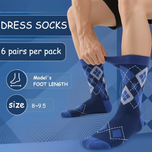 6 Pairs Mens Dress Socks, Men Business Cotton Crew Socks - color: Blue