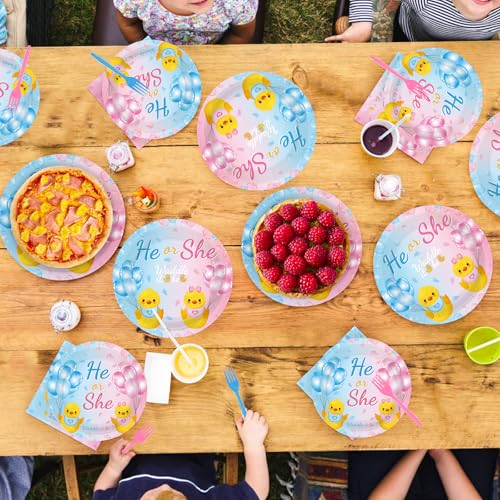 96Pcs Duck Gender Reveal Party Decorations, Serves 24 - style: Yellow Duck Gender Reveal