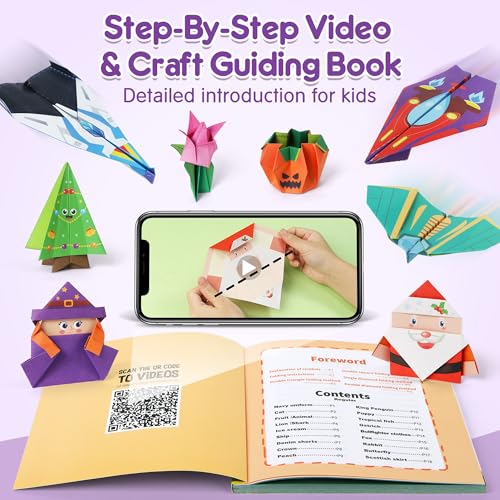 Mocoosy 320 Sheets Origami Kit for Kids Ages 5-8 9-12, Folding Paper Set with Origami Book & Paper Airplane, DIY Art Craft Project for Boys Girls, Travel Game Airplane Car Road Trip Activity Toy Gift - style: Airplane/Animal/Color Paper