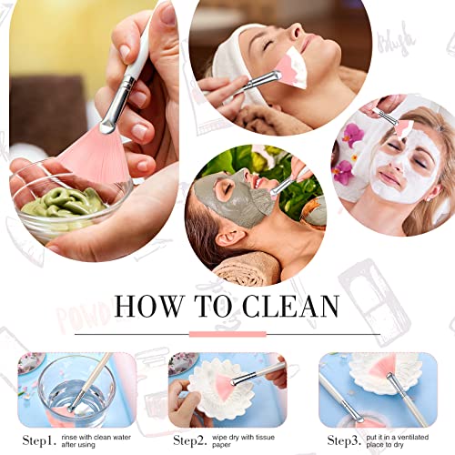 Maitys 9 Pieces Facial Fan Mask Brushes, Champagne, Pink, White - color: Pink, White