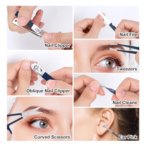 Manicure Set-Stainless Steel Nail Care Set-Professional 7 in 1 Ingrown Toenail Clipper Grooming Tool-Pedicure Kit & Toe Nail Cutter-Thick Nail Scissors Toiletries with Cuticle Trimmer (Blue) - color: Blue