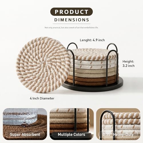 Lazebox Coasters Set of 8 for Drinks, 4 Inch Large Coasters for Coffee Table, Tabletop Protection for Hot & Cold Drinks, Versatile Coasters for Home Decor, Non-Slip & Easy to Clean, Coffee - color: Coffee