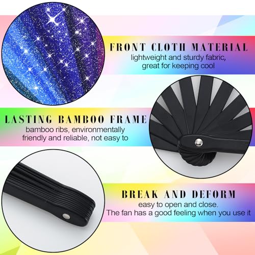 Maitys 2 Pack Foldable Fans for Rave Dancing,Rainbow,Flash Pattern - color: Rainbow, style: Flash Pattern