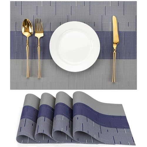 Placemats Set of 4, Vinyl Woven Heat-Resistant Place Mats - color: Blue Gray, size: Set of 4