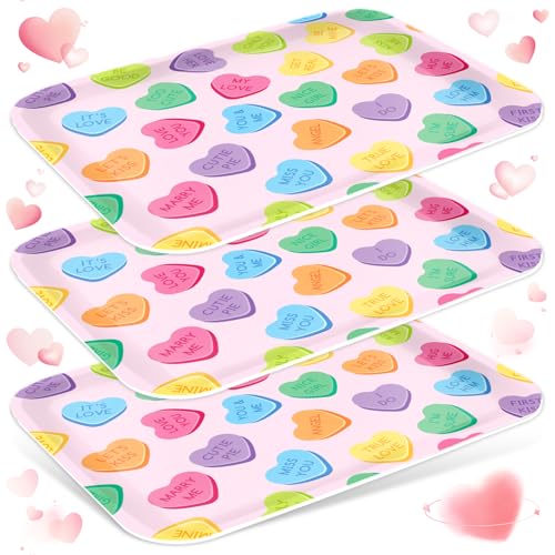JarThenaAMCS 3Pcs 13 x 10 Inch Valentine's Day Serving Trays Candy Conversation Heart Platter Sweet Love Serving Dishes for Party Sharing Snacks Fruit Dessert Candy - style: Valentine's Day Conversation Heart