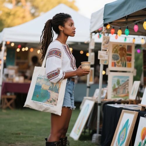 Art Canvas Tote Bag,Art Lovers Gifts,Aesthetic Tote Bag for Women. - color: White - Monet -5