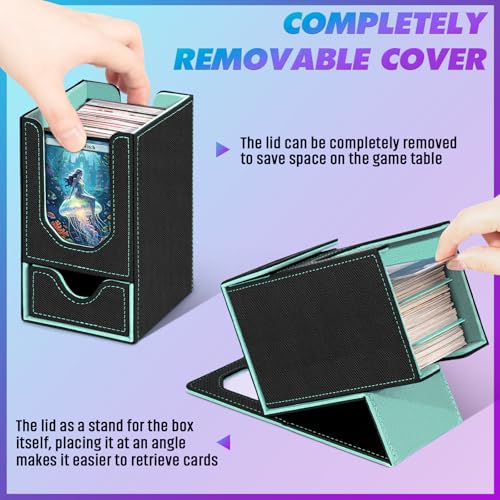 Card Deck Box for MTG Commander, Fits 100+ Double-Sleeved Cards Card Case - color: Black and Cyan