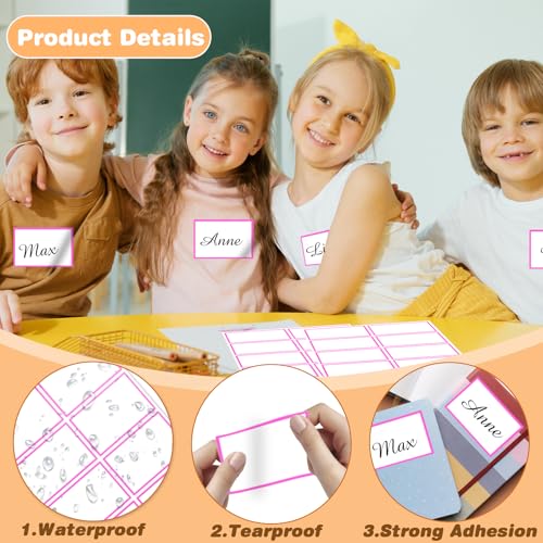 Starboling Pink Plain Name Tag Stickers, 200 Pcs 3"x2", Colorful Border, Office, School & Home - color: Pink Rectangle