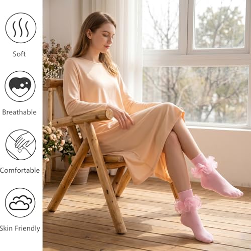 Big Ruffle Socks Women(Size 5-11) Turn Cuff Cotton Lace Frilly Socks - color: Pink,green,blue,red, size: 9-11