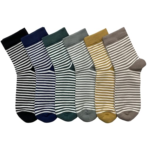 MAGIARTE Womens Mini Crew Cotton Socks,6 Pairs - color: Color#02-stripe