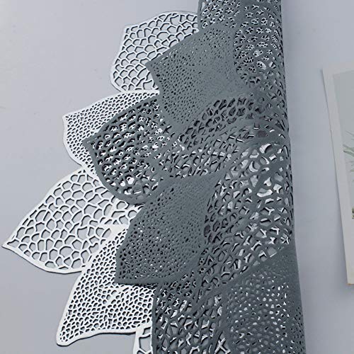 Silver Round Placemats for Dining Table Set of 6 Vinyl Metallic Table Mats - color: A5/Hibiscus/Silver