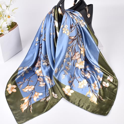 35 Inches Silk Head Scarf-Satin Hair Scarves Silk Bandana Scarf Headscarf for Women's Fashion Scarves - color: Butterfly Flowers